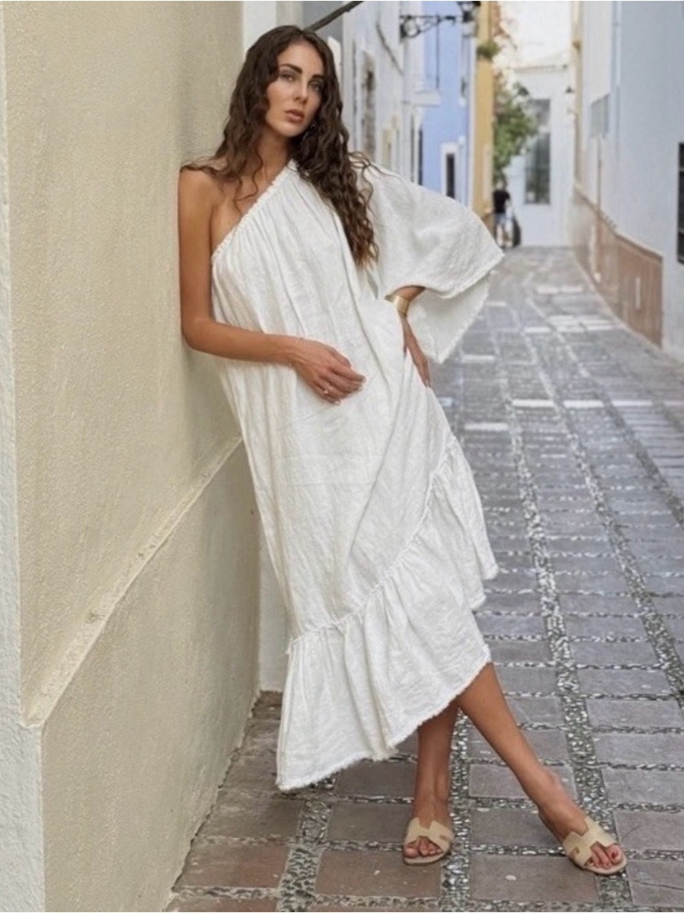 NWT Zara ZW Collection 100% Linen Asymmetric Dress